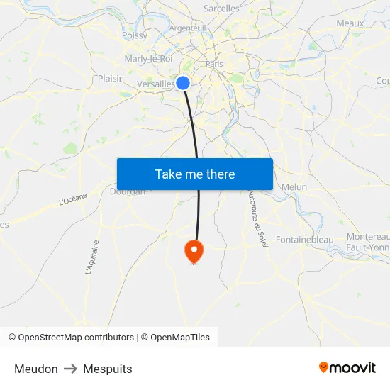 Meudon to Mespuits map