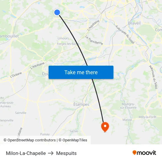 Milon-La-Chapelle to Mespuits map