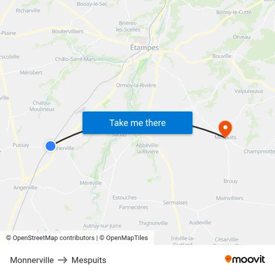 Monnerville to Mespuits map