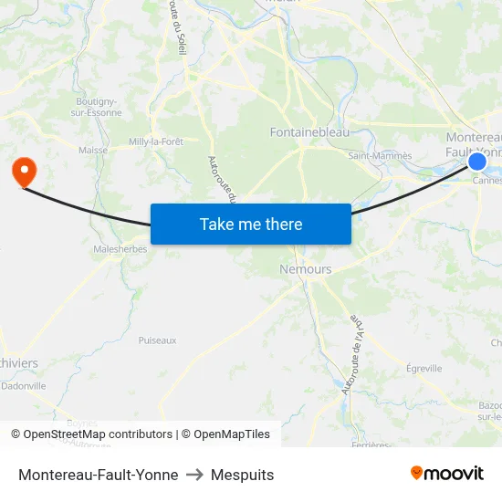 Montereau-Fault-Yonne to Mespuits map