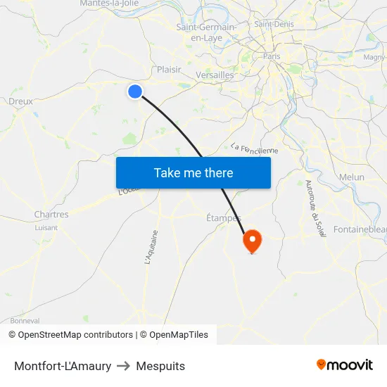 Montfort-L'Amaury to Mespuits map