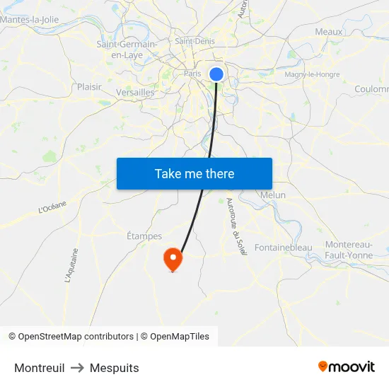 Montreuil to Mespuits map
