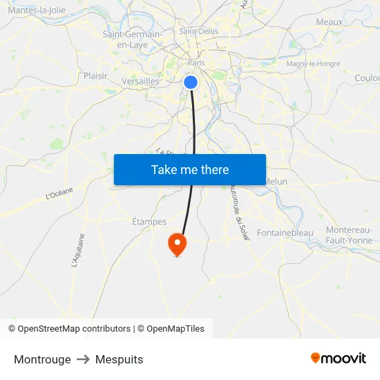Montrouge to Mespuits map