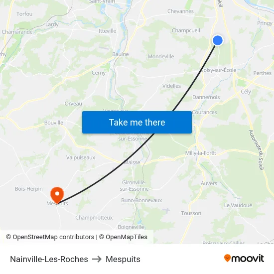 Nainville-Les-Roches to Mespuits map