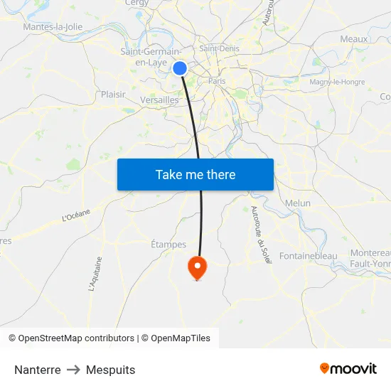 Nanterre to Mespuits map