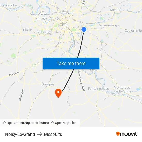 Noisy-Le-Grand to Mespuits map
