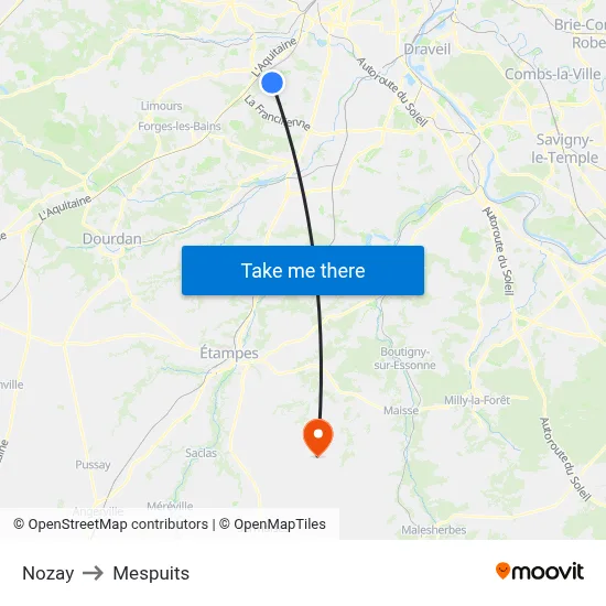 Nozay to Mespuits map
