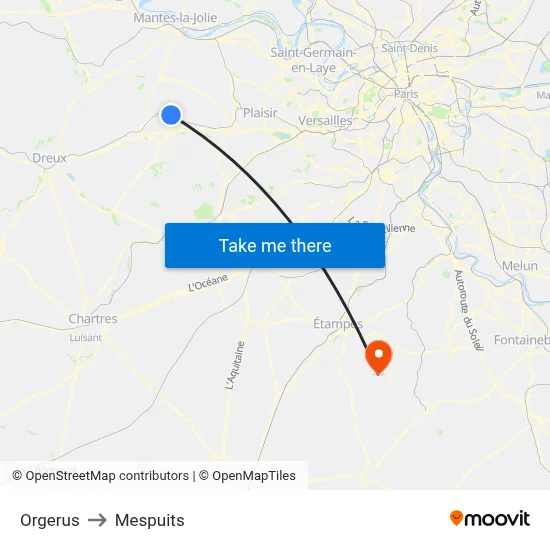 Orgerus to Mespuits map