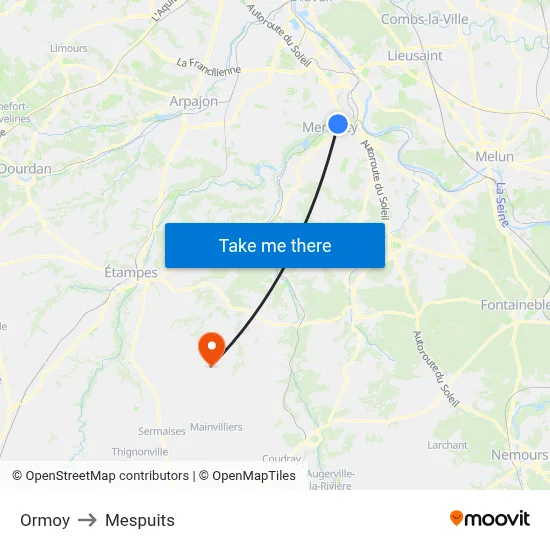 Ormoy to Mespuits map