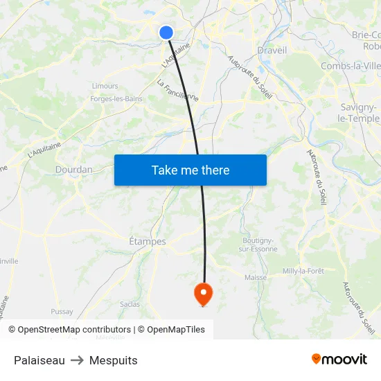 Palaiseau to Mespuits map