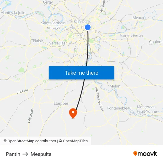 Pantin to Mespuits map