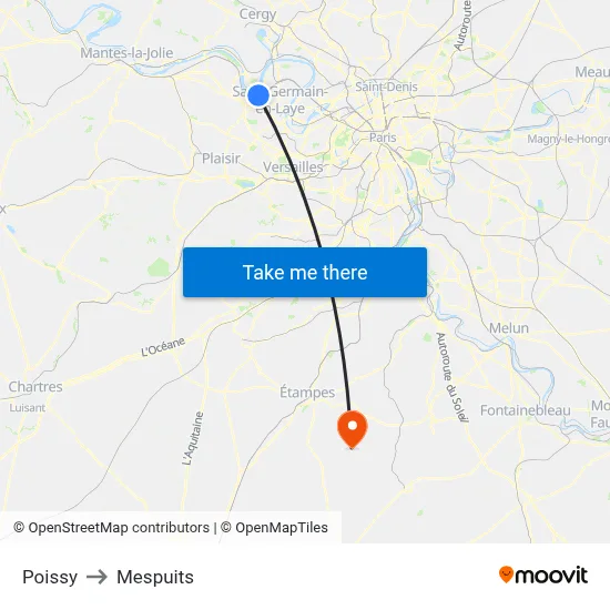 Poissy to Mespuits map