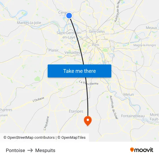 Pontoise to Mespuits map