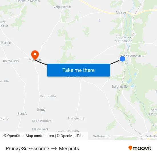 Prunay-Sur-Essonne to Mespuits map