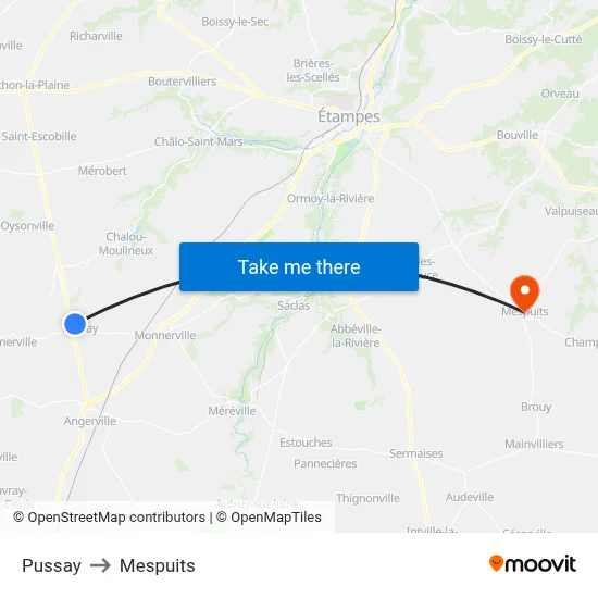 Pussay to Mespuits map