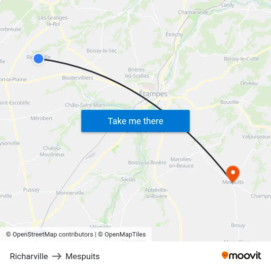 Richarville to Mespuits map