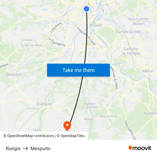 Rungis to Mespuits map