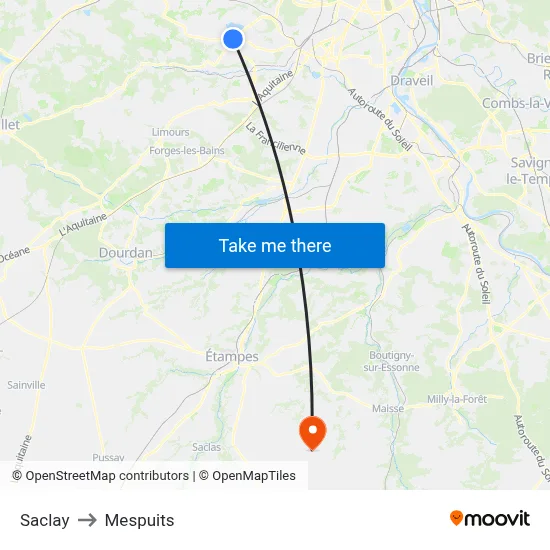 Saclay to Mespuits map