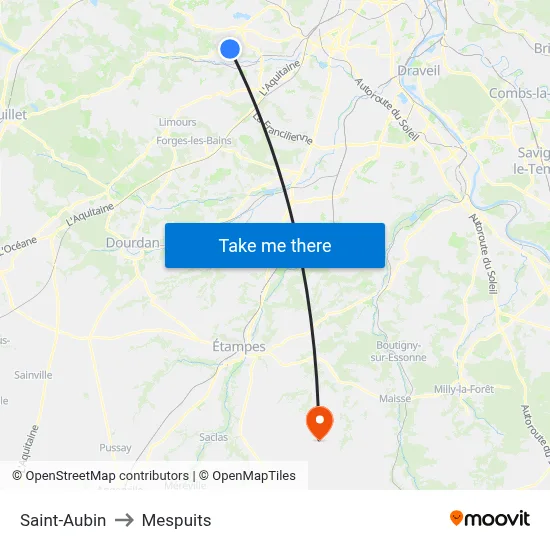 Saint-Aubin to Mespuits map