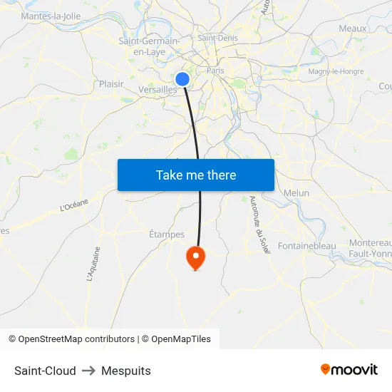 Saint-Cloud to Mespuits map
