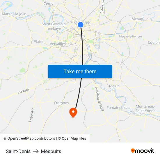 Saint-Denis to Mespuits map