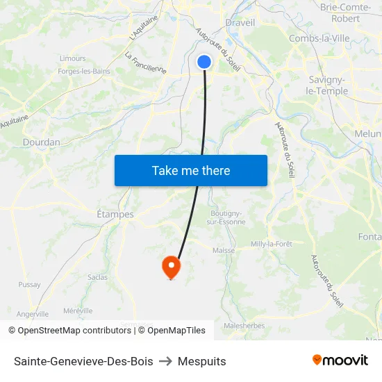 Sainte-Genevieve-Des-Bois to Mespuits map