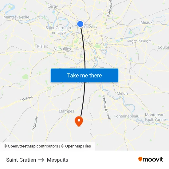 Saint-Gratien to Mespuits map