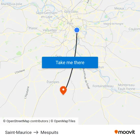 Saint-Maurice to Mespuits map