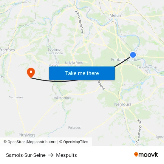 Samois-Sur-Seine to Mespuits map