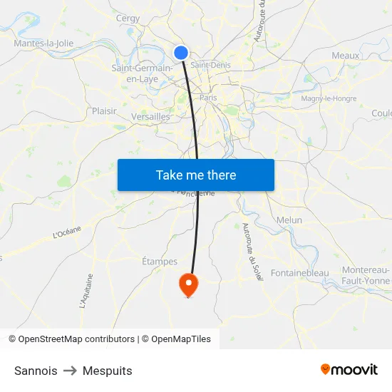 Sannois to Mespuits map