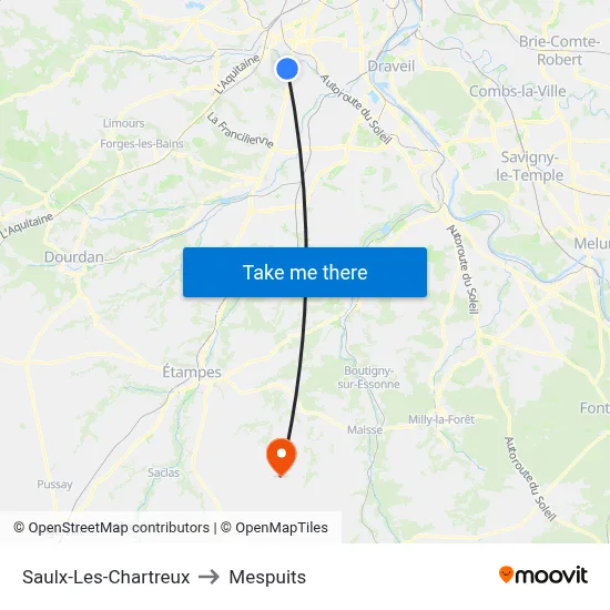 Saulx-Les-Chartreux to Mespuits map