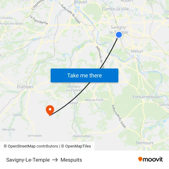 Savigny-Le-Temple to Mespuits map