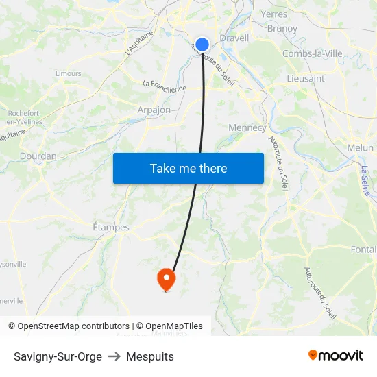 Savigny-Sur-Orge to Mespuits map