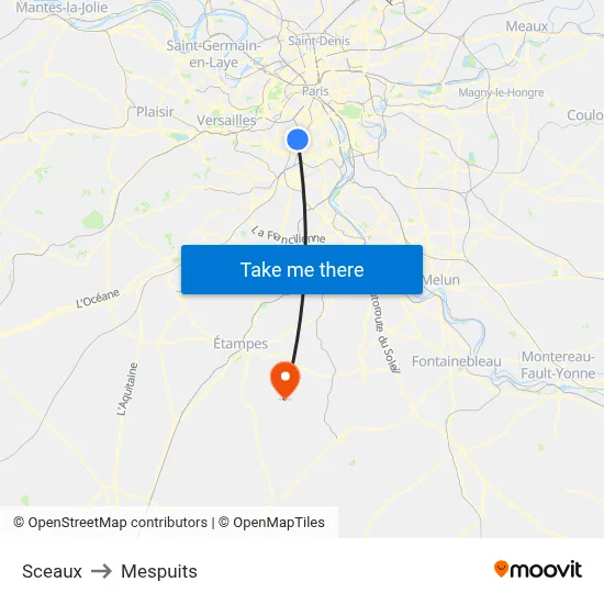 Sceaux to Mespuits map