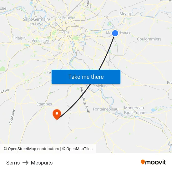 Serris to Mespuits map