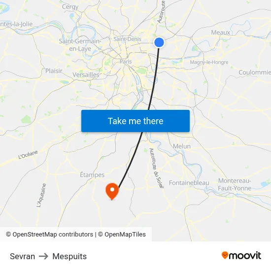 Sevran to Mespuits map