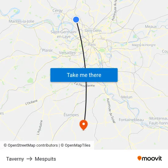 Taverny to Mespuits map