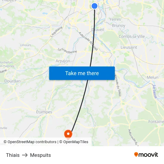 Thiais to Mespuits map