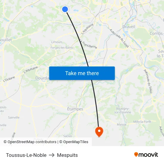 Toussus-Le-Noble to Mespuits map