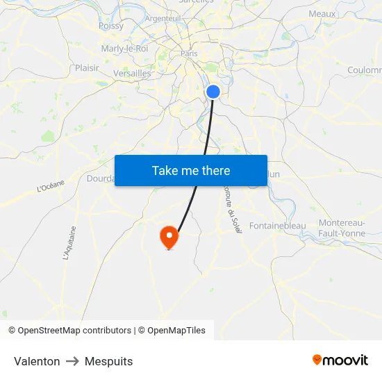 Valenton to Mespuits map