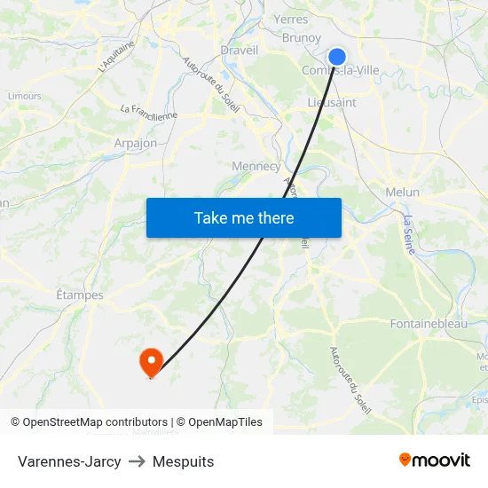 Varennes-Jarcy to Mespuits map