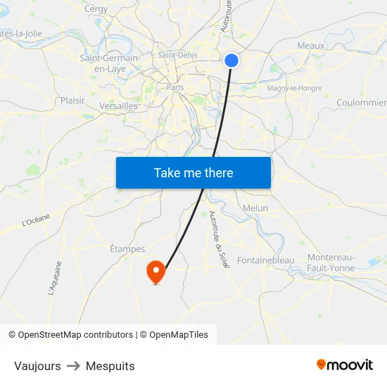 Vaujours to Mespuits map