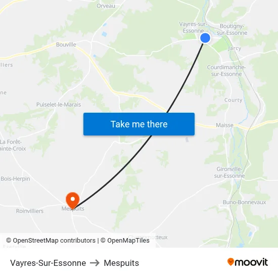 Vayres-Sur-Essonne to Mespuits map