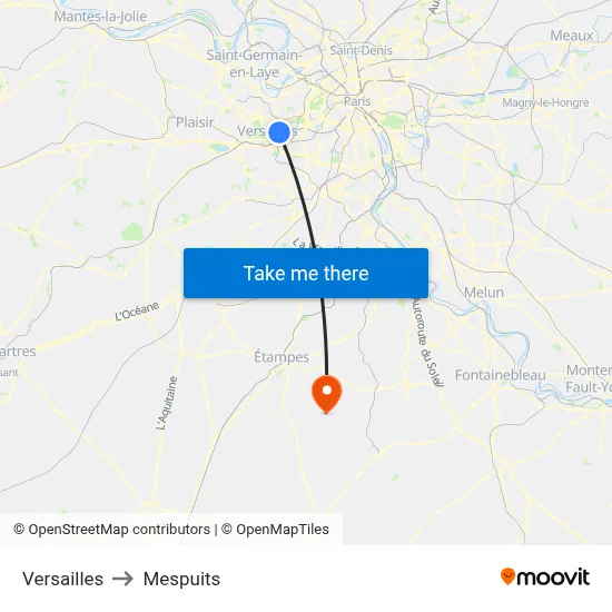Versailles to Mespuits map