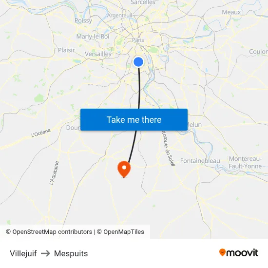 Villejuif to Mespuits map