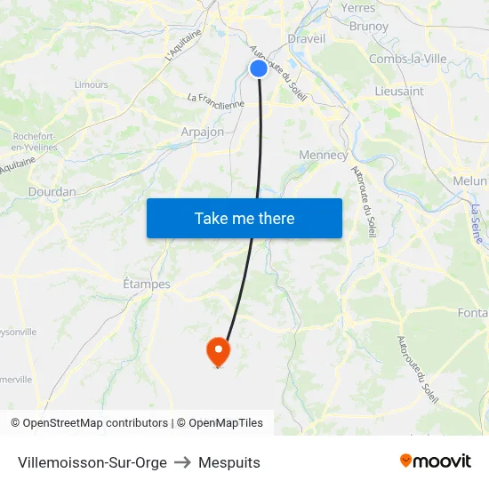 Villemoisson-Sur-Orge to Mespuits map