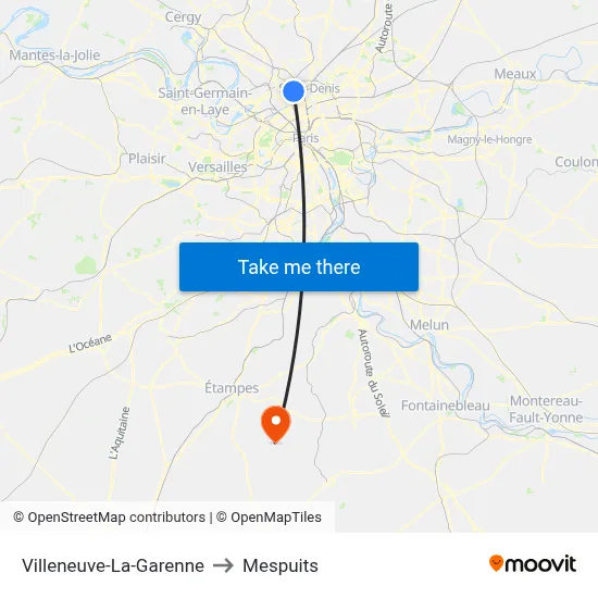 Villeneuve-La-Garenne to Mespuits map