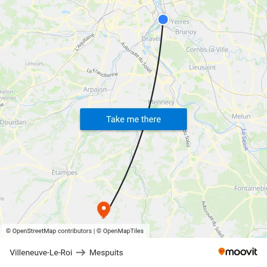 Villeneuve-Le-Roi to Mespuits map