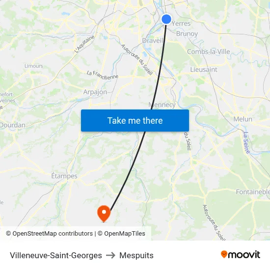 Villeneuve-Saint-Georges to Mespuits map