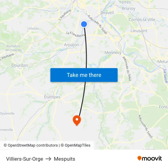 Villiers-Sur-Orge to Mespuits map